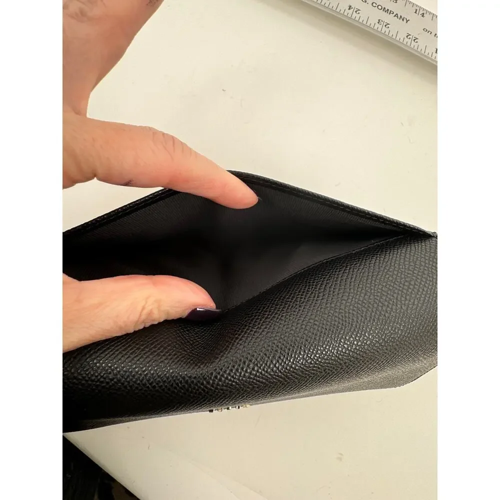 Furla NWT Black Pebble Grained Continental Trifold Wallet With Box and Bag Charm